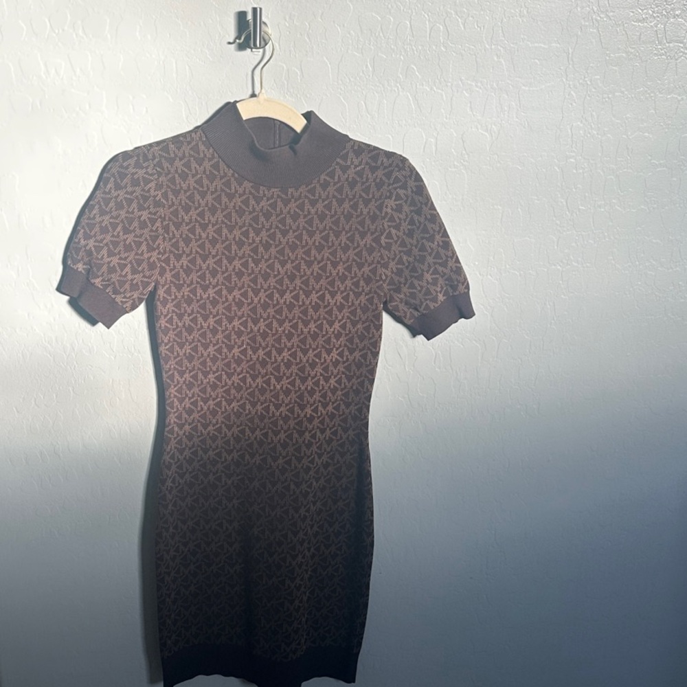 Michael Kors Brown Logo Knit Dress
